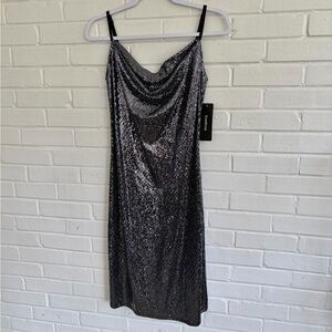 bebe Black Gun Sparkling Mini/Midi Dress, SZ L NWT 🪩